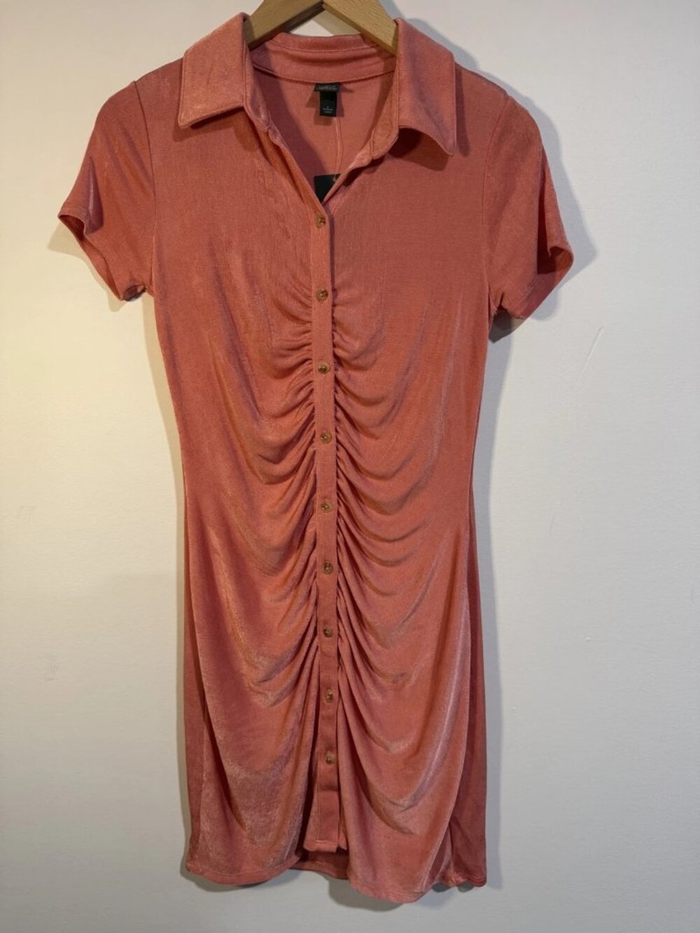 Wild Fable Women's Coral Ruched Button-Front Mini Dress Sz S NWT